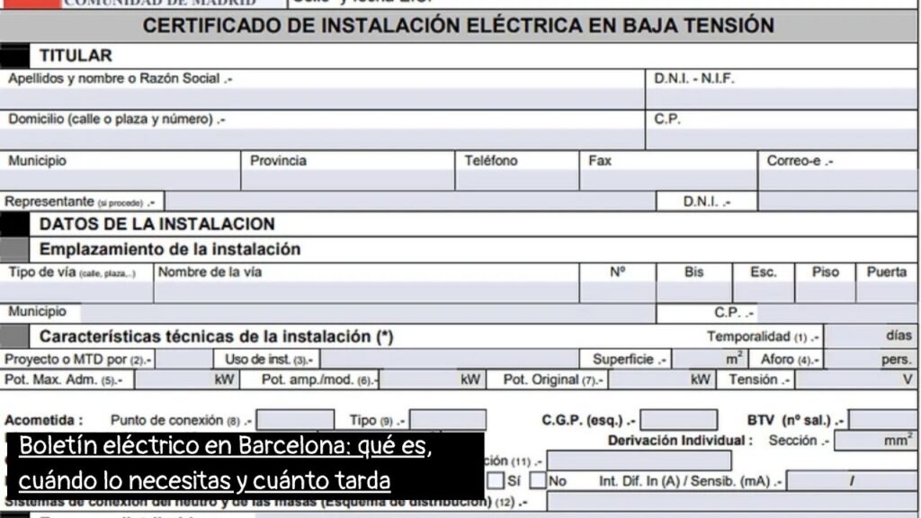 Boletín eléctrico en Barcelona: qué es, cuándo lo necesitas y cuánto tarda