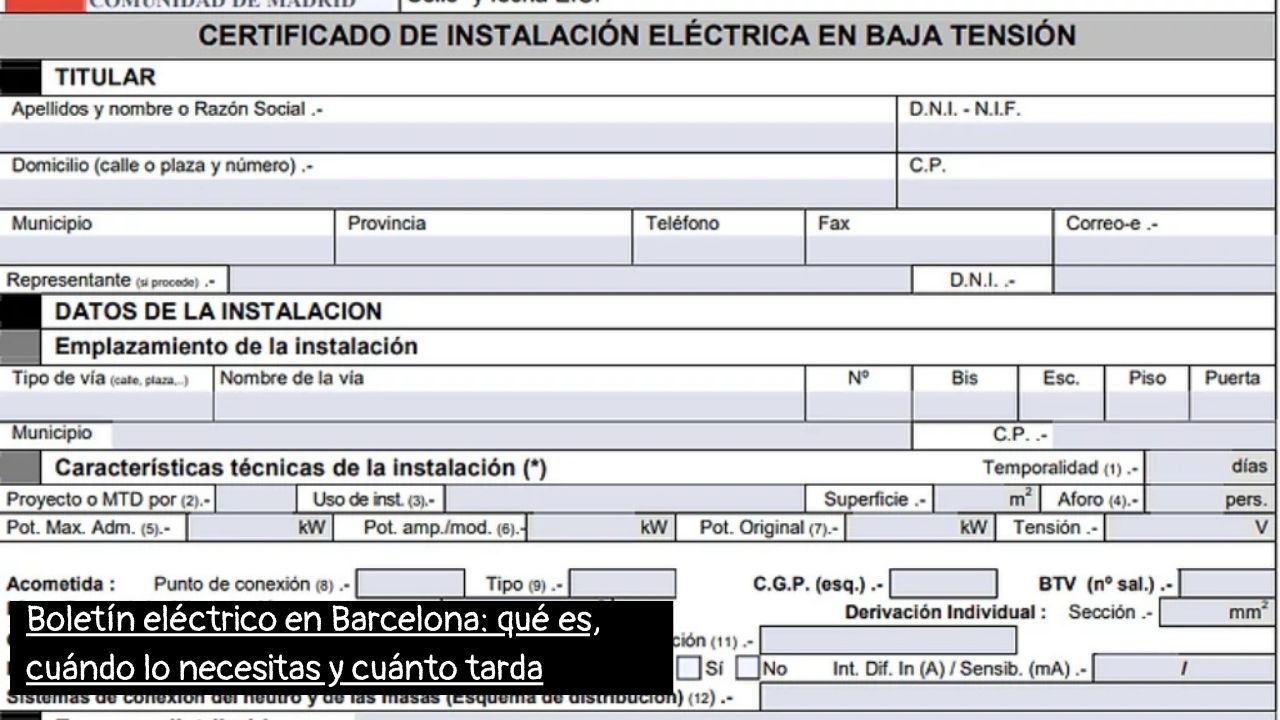 Boletín eléctrico en Barcelona: qué es, cuándo lo necesitas y cuánto tarda