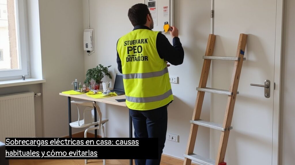 electricista en Barcelona revisando instalación eléctrica para prevenir sobrecargas