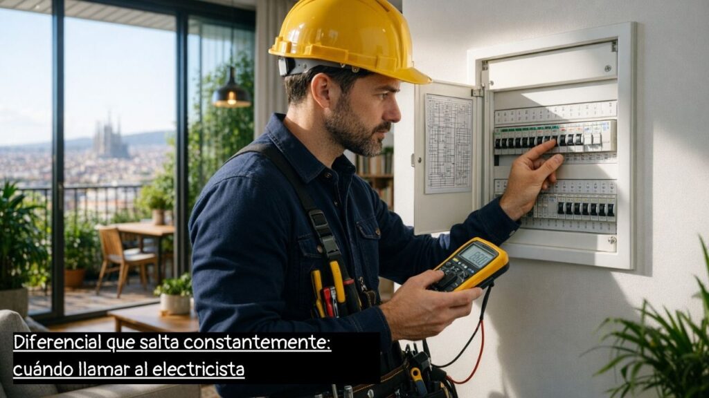 electricista en Barcelona revisando un diferencial que salta constantemente