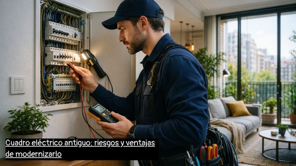 electricista en Barcelona revisando un cuadro eléctrico antiguo