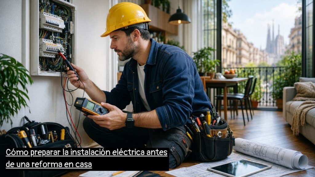 electricista en Barcelona revisando la instalación eléctrica antes de una reforma