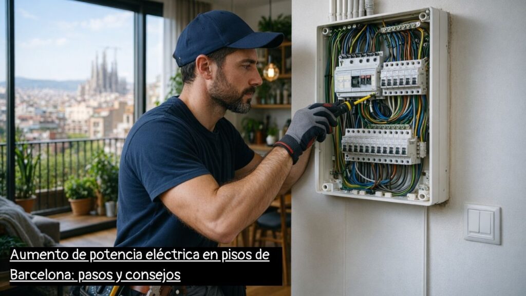 electricista en Barcelona ajustando el cuadro eléctrico para aumentar potencia