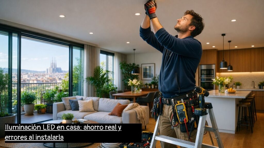 electricista en Barcelona instalando luces LED en un salón moderno