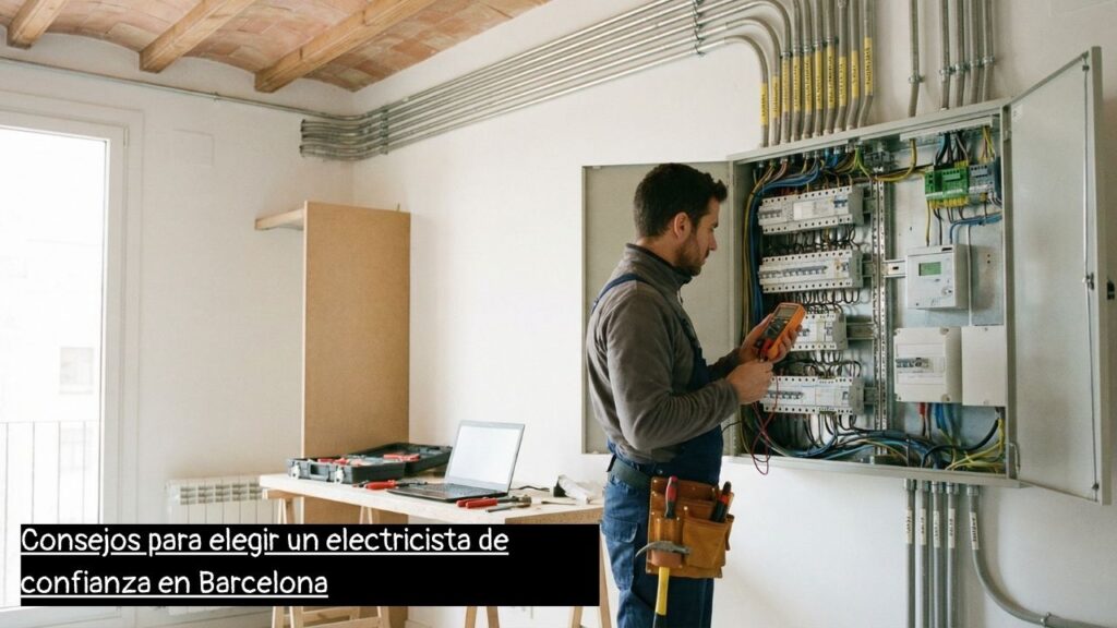 electricista profesional en Barcelona realizando revisión eléctrica