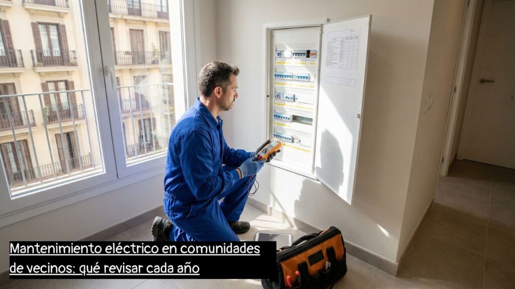 electricista en Barcelona revisando instalación eléctrica de comunidad de vecinos